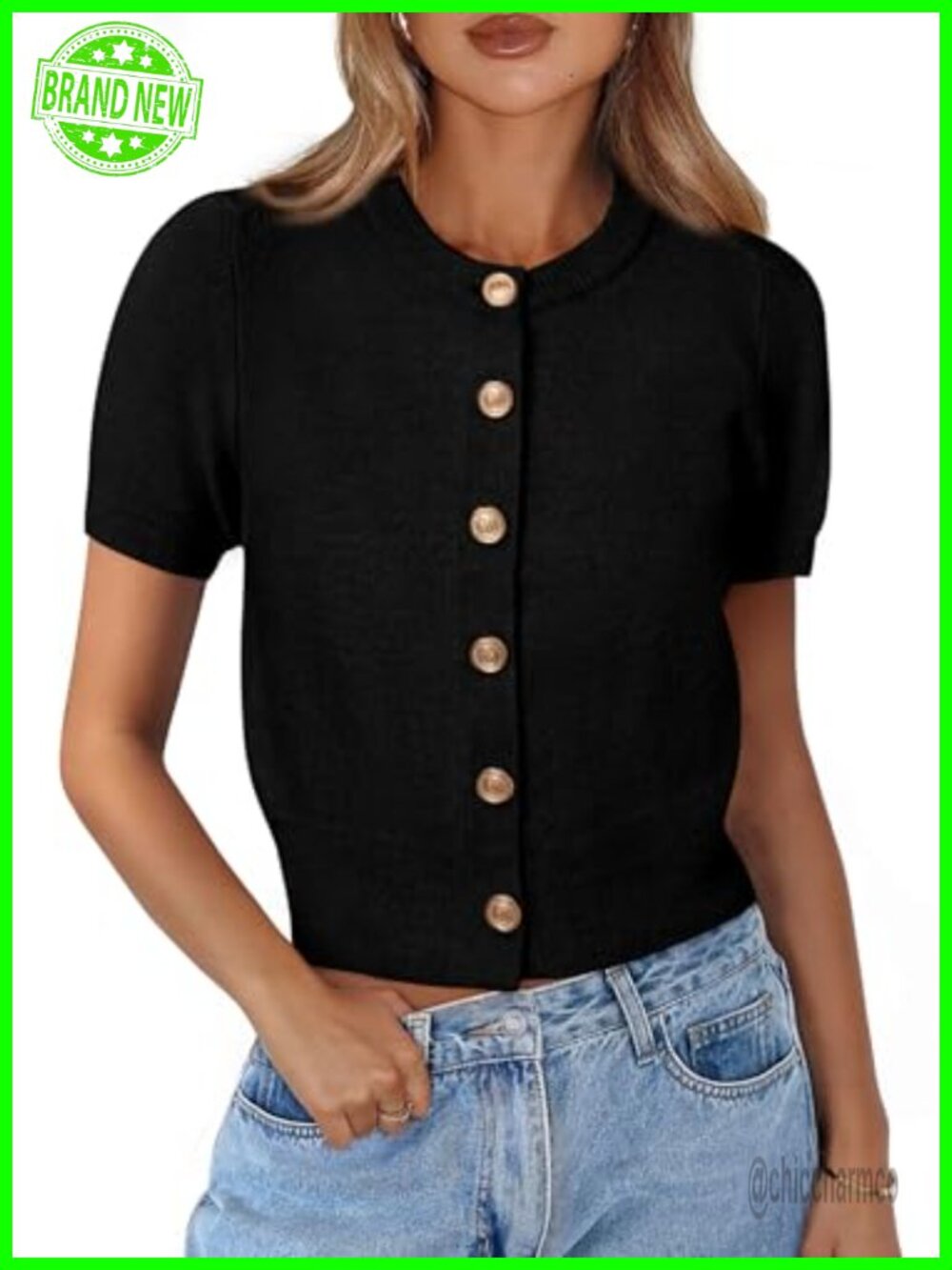 Womens Summer Cardigan Short Sleeve Button Down Cropped Knit Sweater